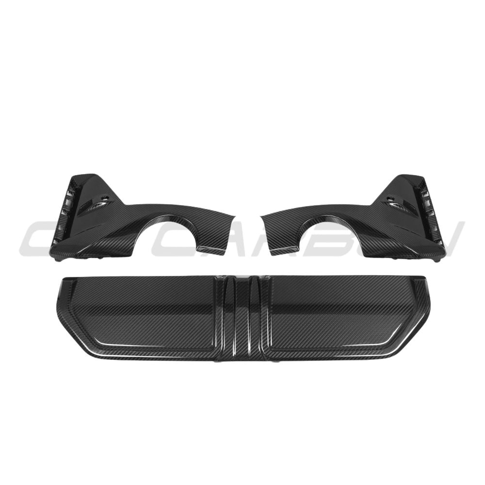 BMW 3 SERIES G20/G21 CARBON FIBRE DIFFUSER - ROUND TIPS - MP-Diffuser-CT CARBON-CT Carbon - High-quality carbon fiber and gloss black aerodynamic parts for premium sports and luxury vehicles.