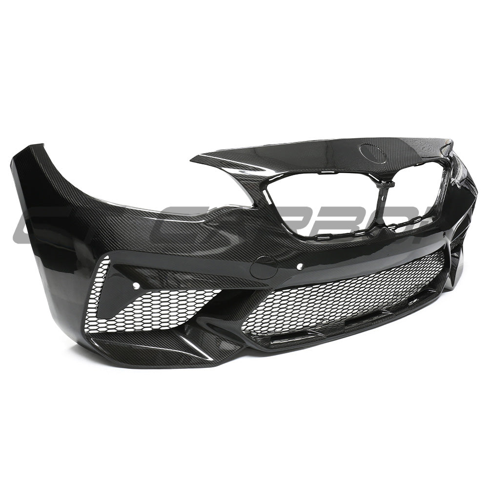BMW F87 M2C CARBON PRE-PREG FIBRE FRONT BUMPER-Bumper-CT CARBON-CT Carbon - High-quality carbon fiber and gloss black aerodynamic parts for premium sports and luxury vehicles.