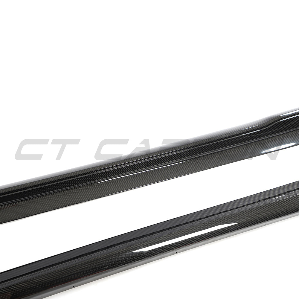 PORSCHE TAYCAN / TAYCAN 4 / TAYCAN 4S / TAYCAN GTS 2019+ CARBON FIBRE SIDE SKIRTS-Side Skirts-CT CARBON-CT Carbon - High-quality carbon fiber and gloss black aerodynamic parts for premium sports and luxury vehicles.