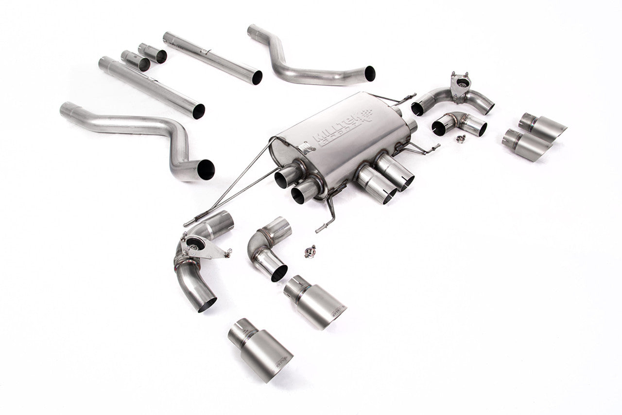 SSXLR117-698 - Defender 90 V8 2021+ Milltek Performance Exhaust - Particulate Filter-back - OPF/GPF Back Non-Resonated Valved System (Louder) with Quad GT-90 Brushed Titanium Trims