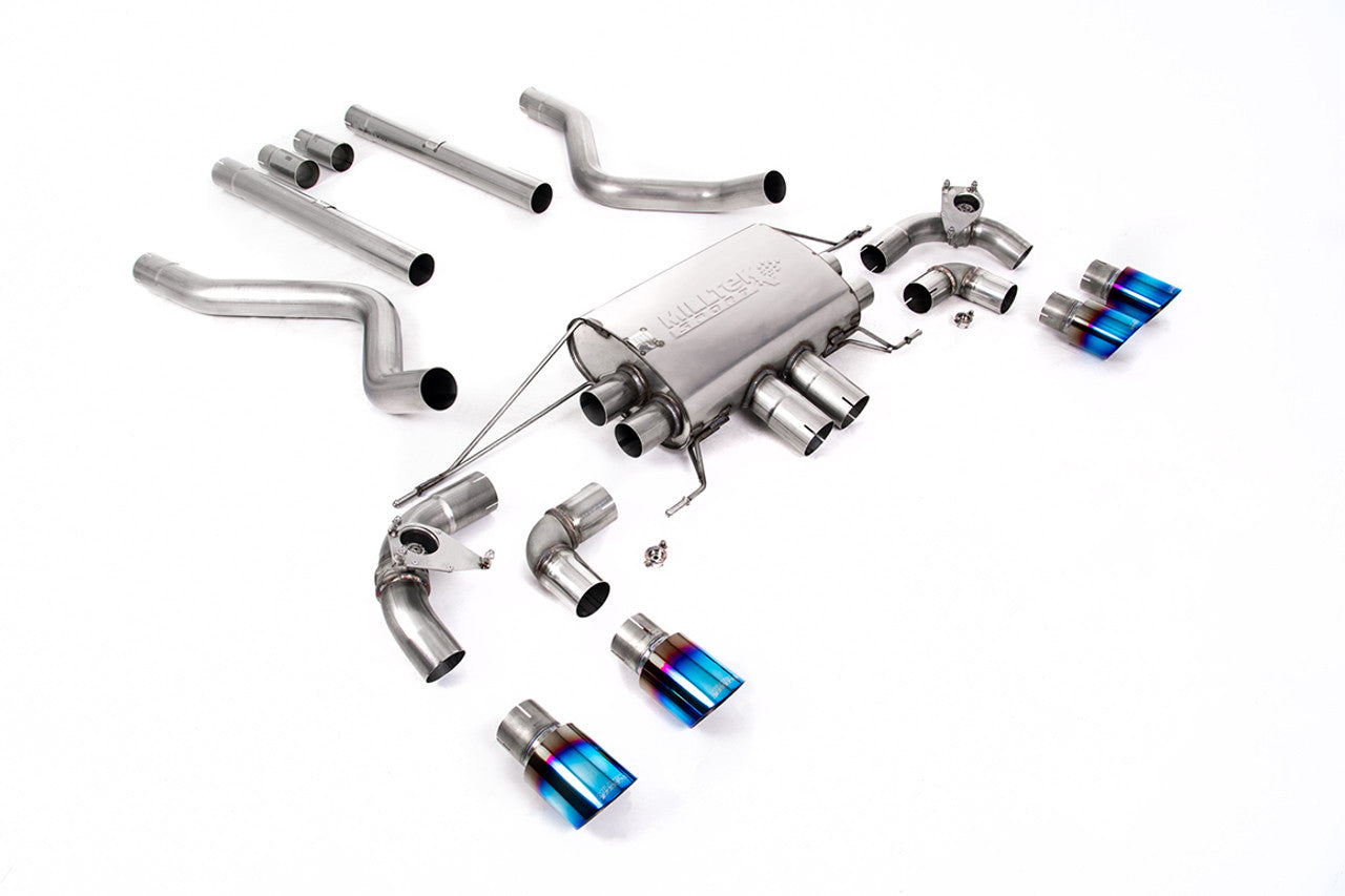 SSXLR118-699 - Defender 90 V8 2021+ Milltek Performance Exhaust - Particulate Filter-back - OPF/GPF Back Non-Resonated Valved System (Louder) with Quad GT-90 Burnt/Blue Titanium Trims
