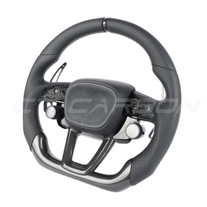 AUDI RSQ3/RSQ5/RSQ8 PERFORATED LEATHER / CARBON FIBRE FLAT BOTTOM CUSTOM STEERING WHEEL