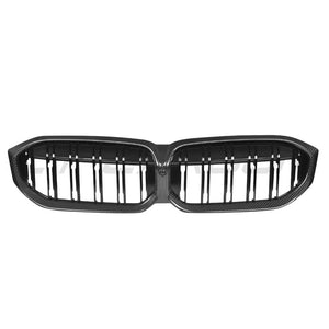 BMW 3 SERIES G20/G21 LCI 2022+ CARBON FIBRE DOUBLE SLAT GRILLE-Accessories-CT CARBON-CT Carbon - High-quality carbon fiber and gloss black aerodynamic parts for premium sports and luxury vehicles.