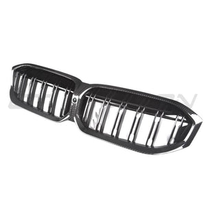 BMW 3 SERIES G20/G21 LCI 2022+ CARBON FIBRE DOUBLE SLAT GRILLE-Accessories-CT CARBON-CT Carbon - High-quality carbon fiber and gloss black aerodynamic parts for premium sports and luxury vehicles.