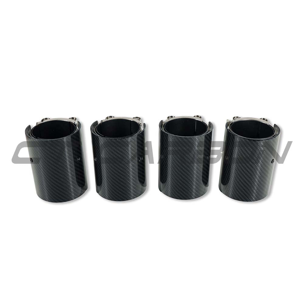 BMW M2/M3/M4/M5 F10/F80/F82/F83/F87 CARBON FIBRE EXHAUST TIPS - BLACK x4