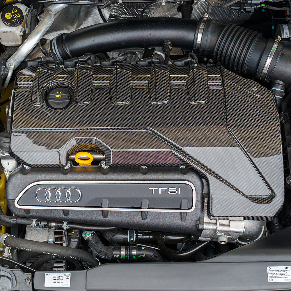 AUDI RS3 8Y 2020+ CARBON FIBRE ENGINE COVER-Accessories-CT CARBON-CT Carbon - High-quality carbon fiber and gloss black aerodynamic parts for premium sports and luxury vehicles.