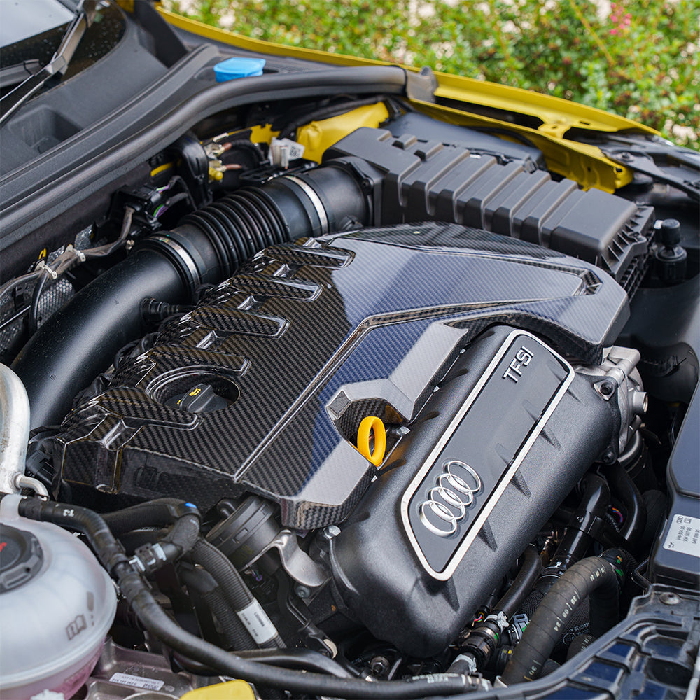 AUDI RS3 8Y 2020+ CARBON FIBRE ENGINE COVER-Accessories-CT CARBON-CT Carbon - High-quality carbon fiber and gloss black aerodynamic parts for premium sports and luxury vehicles.
