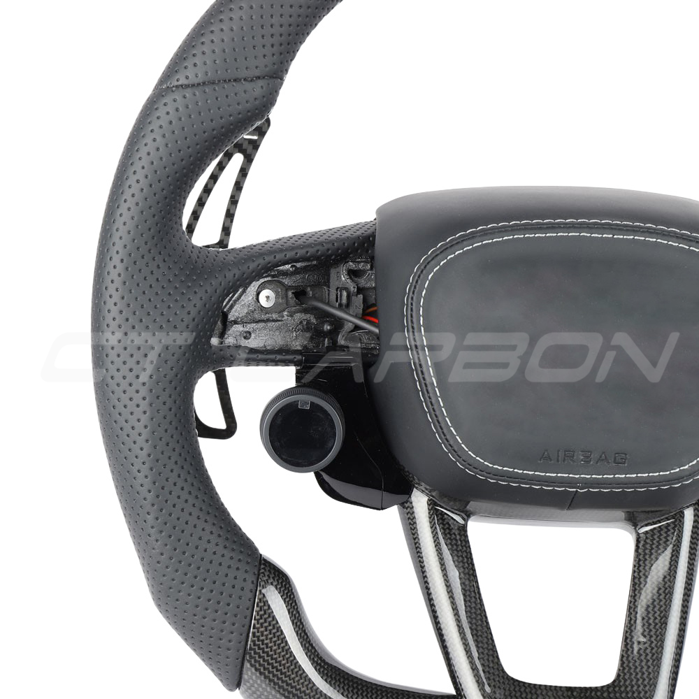 AUDI RSQ3/RSQ5/RSQ8 PERFORATED LEATHER / CARBON FIBRE FLAT BOTTOM CUSTOM STEERING WHEEL