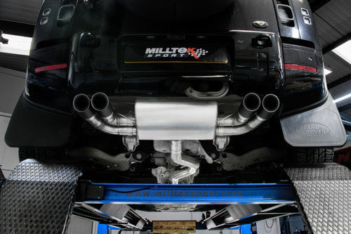 SSXLR114-707 - Defender 90 V8 2021+ Milltek Performance Exhaust - Particulate Filter-back - OPF/GPF Back Resonated Valved System with Quad JET-90 Carbon Trims
